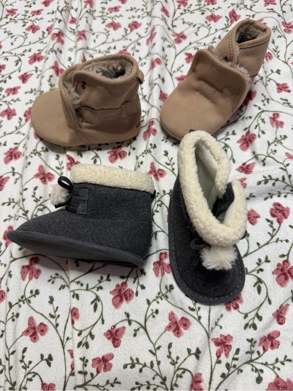 Baby Booties Lot in Gray and Tan - Faux Shearling Trim